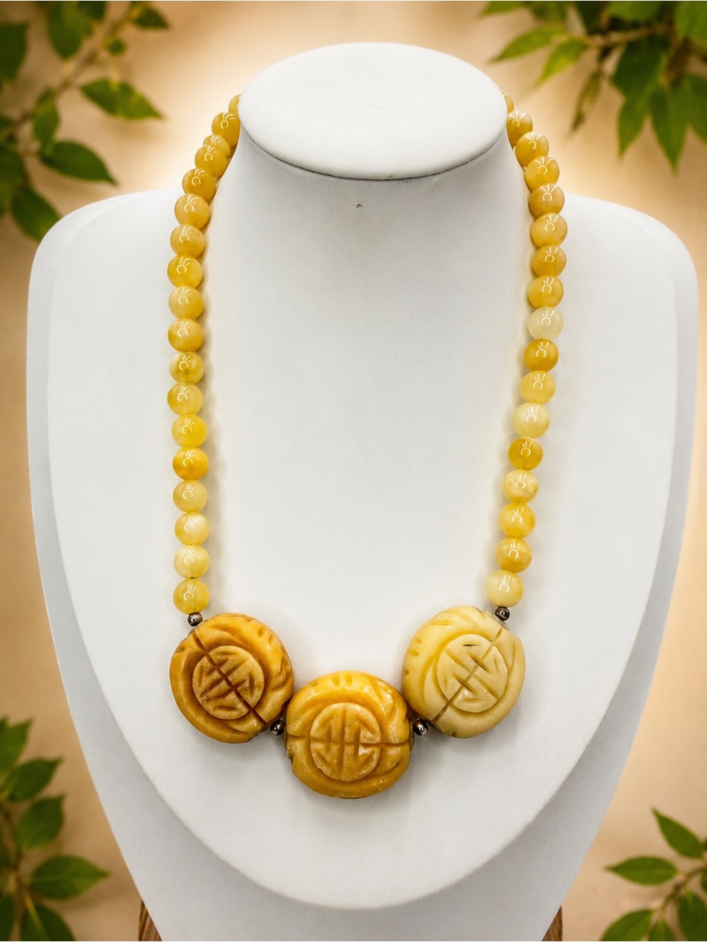 Barse 925 Carved Yellow Jasper Statement Necklace Artisan 79g 16” Boho Luxury